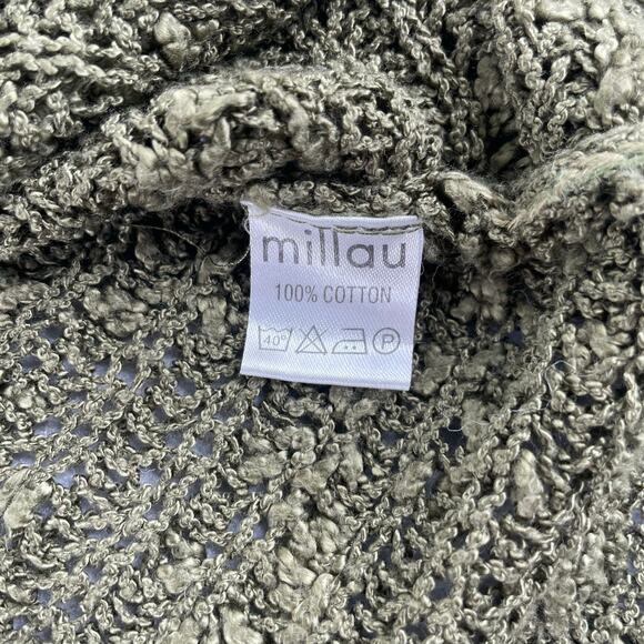 Millau olive green open knit distressed pull over sweater size Small 100% Cotton - Picture 7 of 10
